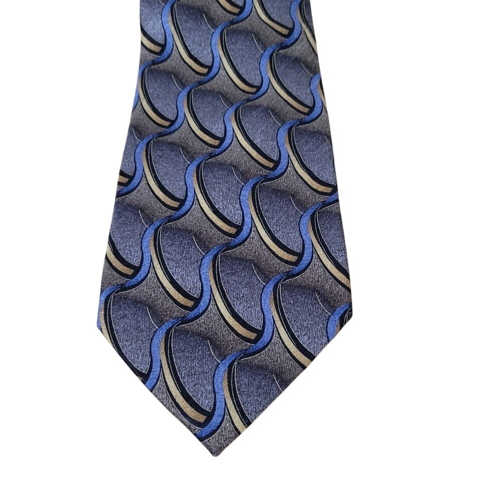 FERUCCI Mens Silk Tie‎ Blue Gray Gold Abstract Pattern